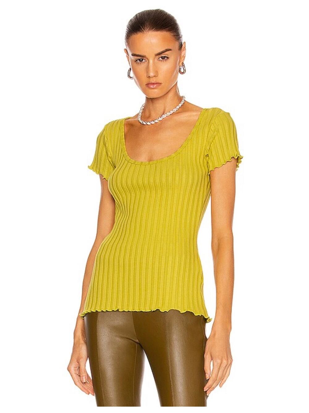 Simon Miller RIB Callusa Top Stretchy Low Cut Green Size Small Basics Round Neck
